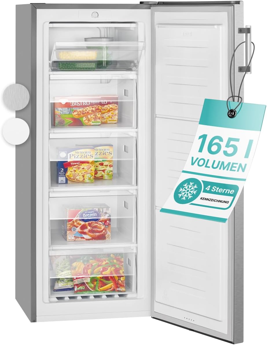 Bomann großer Gefrierschrank freistehend | 165 Liter Nutzinhalt für Lebensmittel | 5 Schubladen | Freezer Eisschrank Froster | wechselbarer