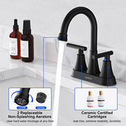 View Bathroom Faucets for Sink 3 Hole, Hurran 4 inch Matte Black Bathroom Sink Faucet with Pop-up Drain image 4
