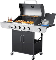 View 4-Burner Propane Gas Grill with Cast Iron Grates, Side Stove and 44,000 BTU Stainless Steel Burners image 2