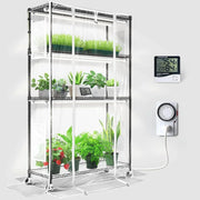View Barrina Mini Greenhouse with LED Grow Light for Indoor Plant, 4-Tier Portable Metal Plant Stand with Wheels, Plant Shelf with Tent, 6Pcs Plant Light with Timer and Thermo-Hygrometer, 35.4x13.8x59IN image 2