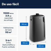 View Pingüino PACEL112 Silent Aire Acondicionado Portátil Silencioso con Tecnología Eco Real Feel y Cool Surround, Función Deshumidificadora, 2.9 kW, 63 dB image 3