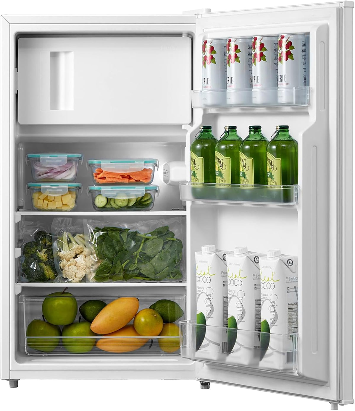 Comfee RCD80WH3(E) Kühlschrank mit Gefrierfach, 80L Kleiner Kühlschrank, Obst- und Gemüsefach, 84.5 cm Höhe, 47.5 cm Breite, 110 kWh pro Jahr,