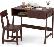 View Kids Desk and Chair Set, Wooden Children School Study Table and Chair w/Storage Drawer & Hutch, Student Writing Desk Computer Workstation for Bedroom, Gift for 3 Years Old (White) image 1