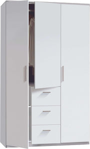 View Habitdesign Armario Ropero 3 Puertas y 3 cajones, 203x117x52 (AltoxAnchoxFondo - en Cm), con Barra Colgadora y Estantes, Color Blanco Brillo image 1