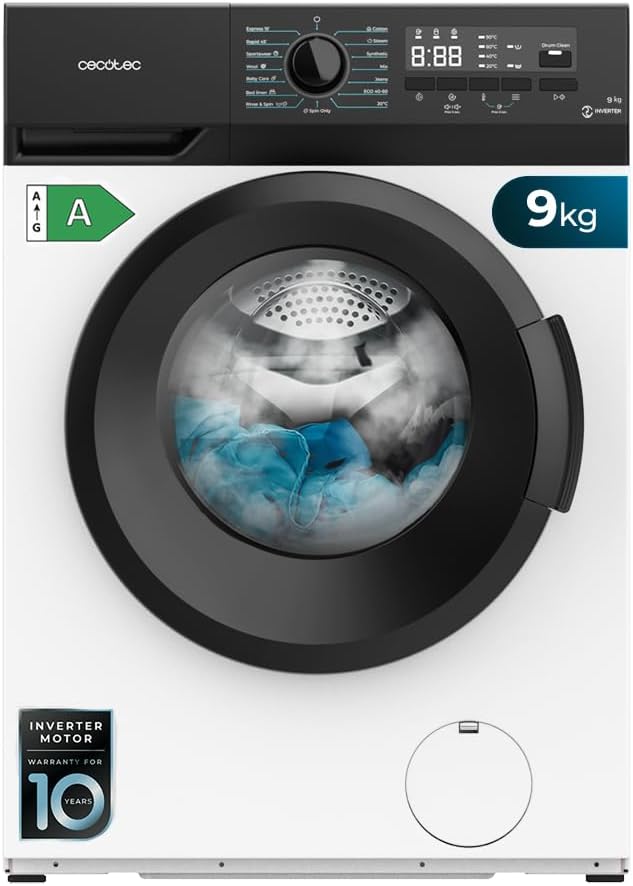 Cecotec Lavadora 8Kg de Carga Frontal Bolero DressCode 8300 Inverter A. 1950W, Revoluciones Programables hasta 1400 rpm, 15 Programas, Bajo Consumo,