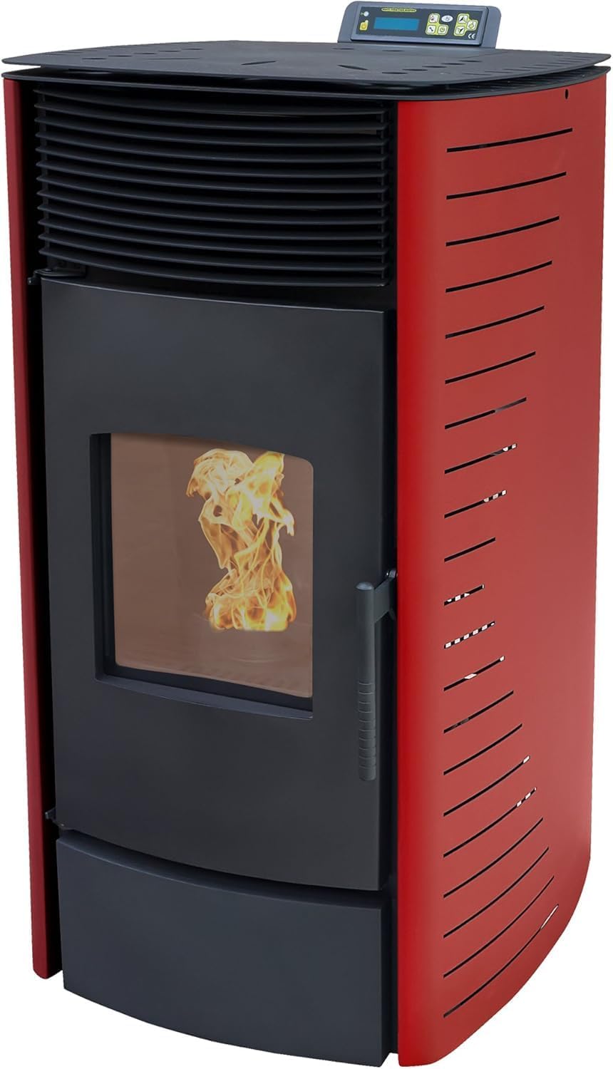 NEMAXX P12 Pelletofen 13,6 kW A+ bis 300 m³ – Auto-Reinigungszyklus, ECO-Modus, Wochenprogramm & mechanische Reinigungsunterstützung – Rot