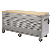 View 72 in 18-Drawer 24 in. D Mobile Workbench with Solid Wood Top Stainless Steel image 1