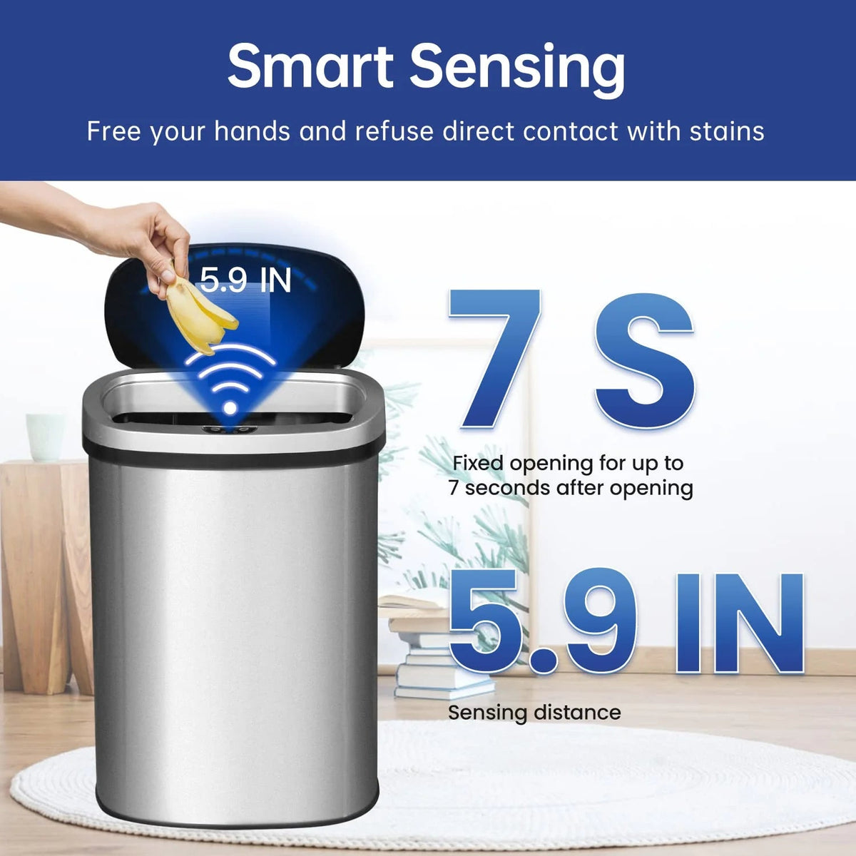 13 Gallon Automatic Kitchen Trash Can with Lid, Touchless Motion Sensor Garbage Bin