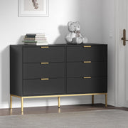 View Black Dresser for Bedroom, Modern 6 Drawer Dresser, Chest of Drawers Closet Organizers and Wood Storage Clothes, White Dresser with Golden Handles for Living Room, Hallway image 3