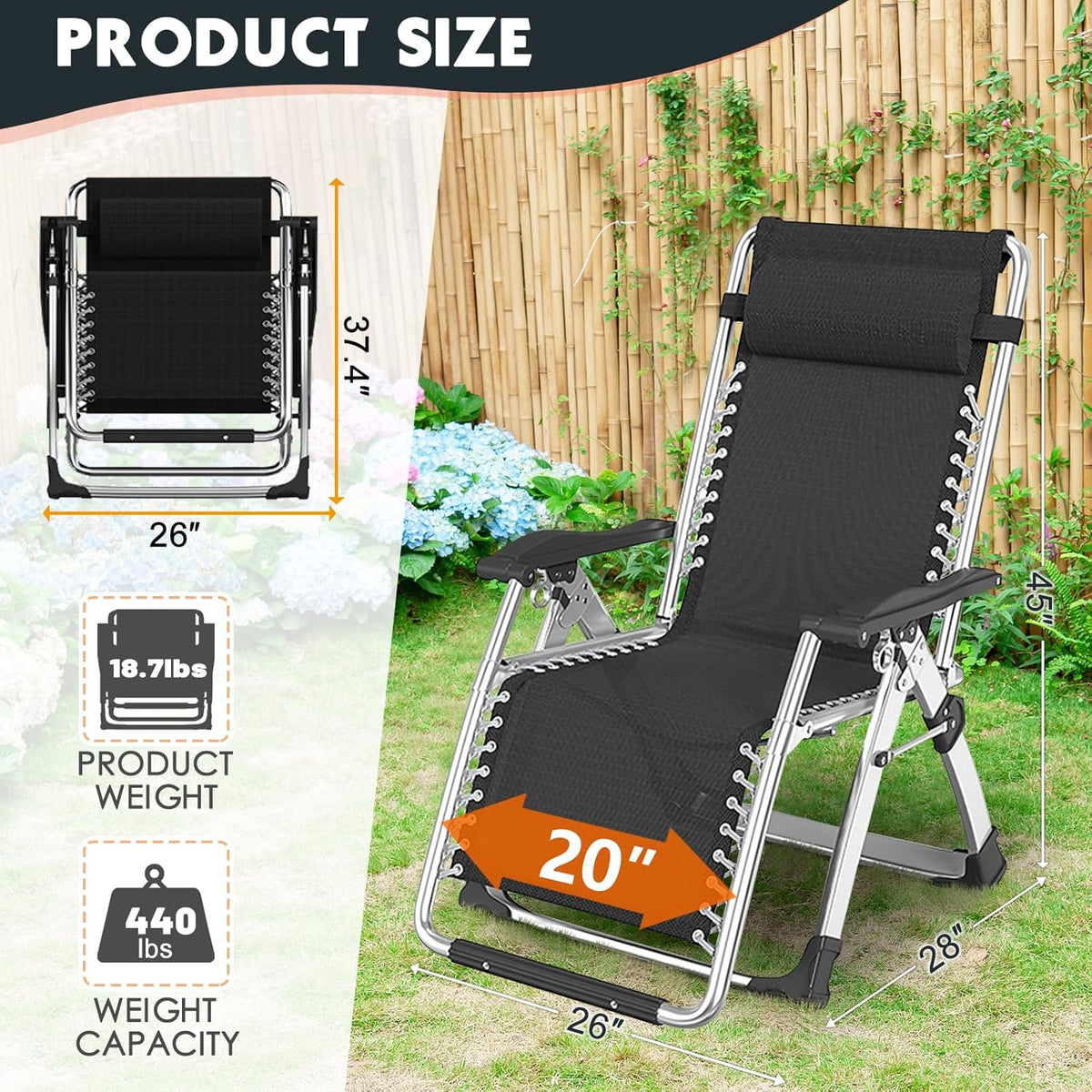 MOPHOTO Silla de Gravedad Cero, Silla reclinable Plegable de 200 kg con Almohadilla y Bolsillo Lateral, Siesta, Sala de Estar, balcón, jardín, Patio(