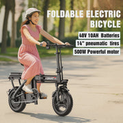 View 14 in Electric Bike with Dual Front Suspension 500W Folding Ebike, Up to 25Miles 20MPH, 48V Removable Lithium-Battery, 14 in Foldable Commuting... image 4