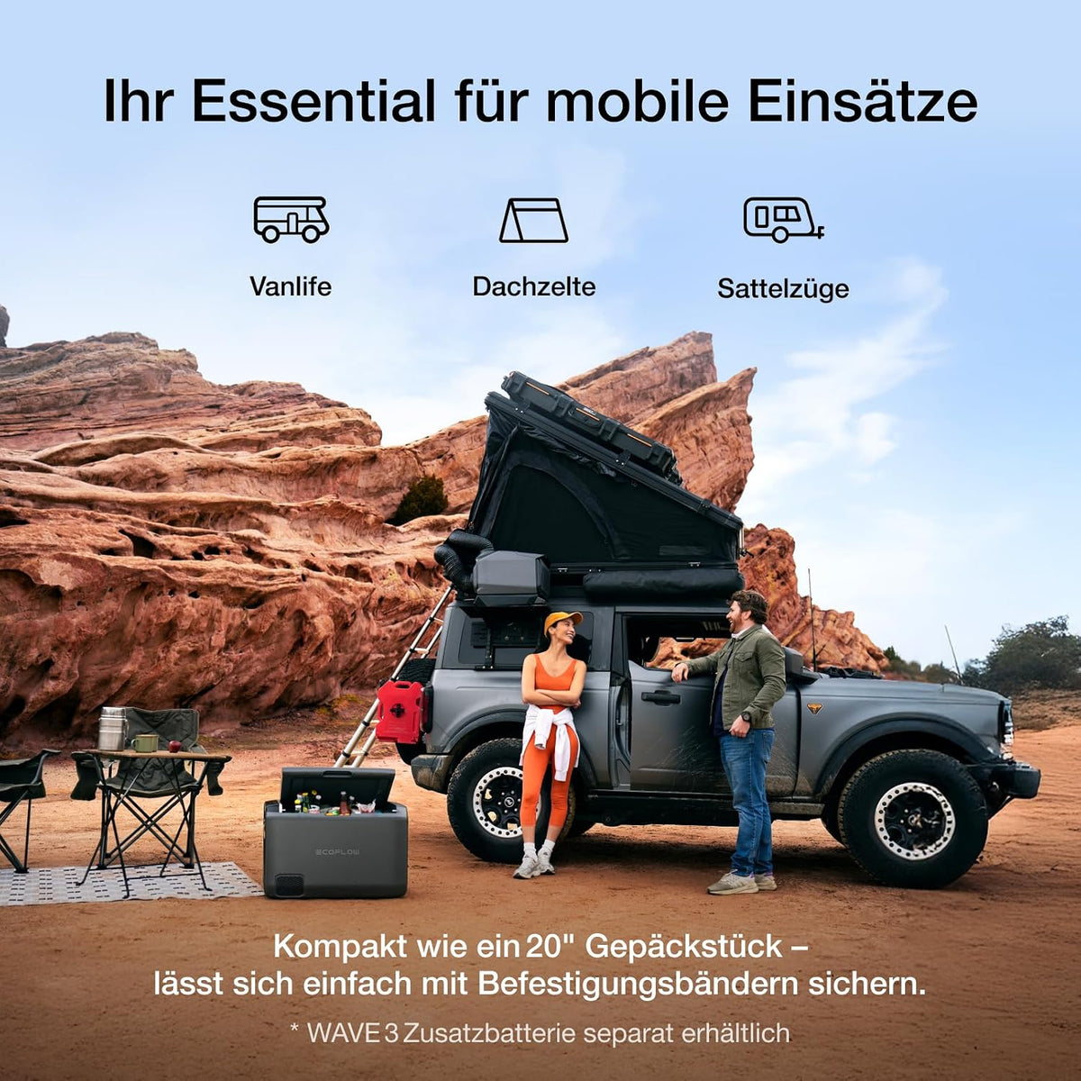 ECOFLOW WAVE 3 Tragbare Klimaanlage, 1800 W/6100 BTU Kühlen, 2000 W/6800 BTU Heizen, 1000 W Schnellladen (75 Min.), 8 Std. Akkulaufzeit, App-Steuerung