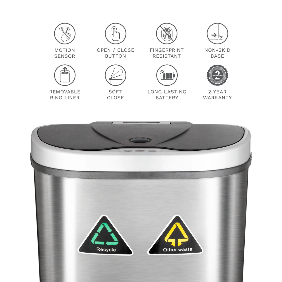 18 Gallon Dual Compartment Motion Sensor Trash Can, Automatic Hands-Free Kitchen Garbage Bin