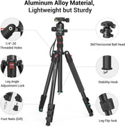 View 71" Foldable Aluminum Camera Tripod and Monopod, Adjustable Photography Tripod Stand for Cameras and Video image 4