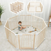 View Baby Playpen & Gate - 144 x 144 x 63 cm, Extends Up to 579 cm - Pine Wood Foldable Playpen with Child-Proof Lock - Safe Play Fence Easy Assembly Baby Play Yard - Light Wood White image 3