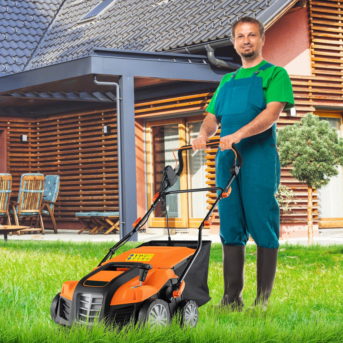 2-in-1 Electric Scarifier and Lawn Dethatcher, 16-Inch 15A Corded Dethatcher with 14.5-Gallon Collection Bag