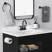 View Bathroom Faucets for Sink 3 Hole, Hurran 4 inch Matte Black Bathroom Sink Faucet with Pop-up Drain image 2