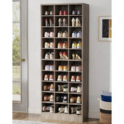 View 10-Tier Tall Shoe Cabinet, 30-Pair White Wood Shoe Storage Rack for Entryway and Closet image 1