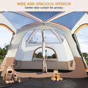 View Camping Tent, 4-6 Person Family Cabin Tents, Large Waterpoof Tents for Camping Outdoor, 210D Oxford Fabric Blackout Foldable Sunburn Prevention Tent with 2 Rooms, 3 Foyers for Picnic Khaki image 3