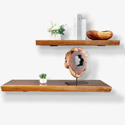 View 1 Piece Teak Wood Wall Shelf with Live Edge, Rustic Floating Shelf for Home Decor image 3