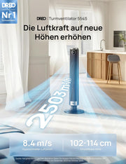 View DREO Smart 102–114cm Turmventilator fürs Schlafzimmer, Höhenverstellbar, 8.4m/s, DC-Motor, 9 Stufen, 4 Modi, 90°-Oszillation, Standventilator, 20dB image 2