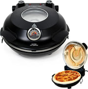 View Electric Pizza Oven with Ceramic Stone, Viewing Window, Adjustable Heat Control, Timer and 1200W Baking Power, DIY Homemade Pizzeria, Large 12-- Pie Capacity (Black) image 3