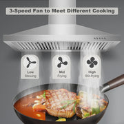 View 30-inch Wall Mount Range Hood 450CFM - Stainless Steel Kitchen Vent Hood, Ultra Quiet 55dB, Ducted/Ductless Convertible, 3-Speed + LED Light,... image 2