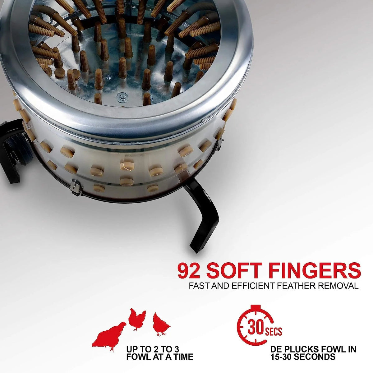 1 HP Electric Chicken Plucker, Stainless Steel, 120VAC, 280 RPM, 20-Inch Drum, 92 Soft Fingers