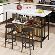 View Kitchen Island with Seating & Storage Shelf, Faux Marble Island Table for Kitchen, Modern Bar Table and Chairs Set for 2,Dining Table Set for Small Space,White image 2
