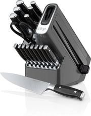View 17-Piece Premium Knife Block Set with Built-In Sharpener, Stainless Steel/Black image 1
