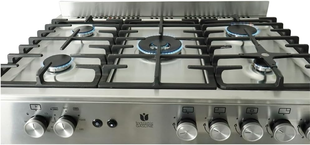 Gasline Gas Standherd mit Flaschenschrank 90cm GAG90GOXFL, 5 Flammig Sabaf-Brenner, Elektrische-Zündung und Vollzündsicherung Propan LPG...