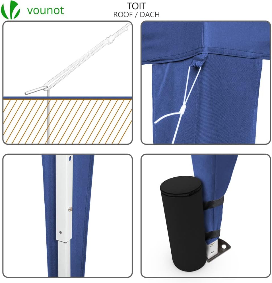 VOUNOT Carpa Plegable Gazebo 3x3m con 4 Paredes y 4 Bolsas de Arena, Cenador Pabellón de Jardín para Camping, Fiestas, Exterior, Color Azul