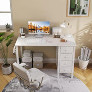 View 40 Inch Small White Desk with Fabric Drawers, Compact Computer Writing Desk for Home Office, Bedroom and Study image 2