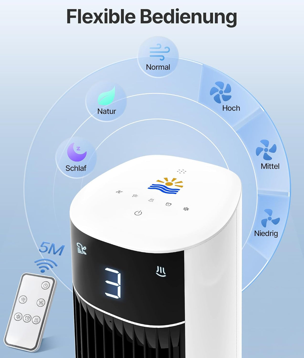 Turmventilator Luftkühler mit Wasserkühlung - Mobile Klimaanlage ohne Abluftschlauch, Ventilator mit Kühlung Leise, 3 Modi-12H Timer-Aroma-