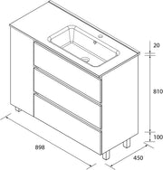 View Mueble de Baño BEQUIA Plus Metal 3C 90cm Roble | Lavabo Porcelana Grifo Derecha image 3
