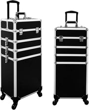 View 4 in 1 Professional Rolling Aluminum Cosmetic Makeup Train Organizer Storage Case Artist Train Case Salon Beauty Cosmetic Jewelry Organizer Trolley with 4 Wheels (All Black) image 2