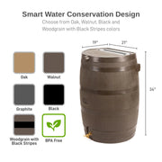 View 50 Gallon Rain Barrel with Brass Spigot, Walnut Rainwater Collection Barrel for Garden and Outdoor Use image 4