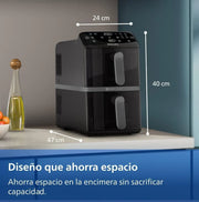 View Philips Airfryer Series 4000 Double Vertical Basket 10L – RapidAir Technology, Sync, 2 Baskets at Once, 45% Less Space, PFAS Free Ceramic Coating, image 3
