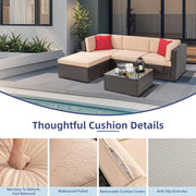 View 5-Piece All-Weather Patio Furniture Set with Ottoman, Outdoor Wicker Conversation Sofa Set with Cushions for Garden, Deck & Backyard image 4
