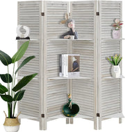 View ECOMEX Room Divider 4 Panel, White with Shelves, Wall Dividers and Folding Privacy Screens image 1