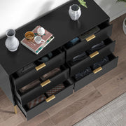 View Black Dresser for Bedroom, Modern 6 Drawer Dresser, Chest of Drawers Closet Organizers and Wood Storage Clothes, White Dresser with Golden Handles for Living Room, Hallway image 2