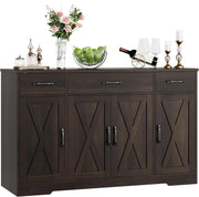 View Drawer-equipped buffet-style cabinet, 55-inch large side cabinet-style storage unit with shelves and 4 doors, modern country-style coffee bar-style cabinet, wooden kitchen and dining room storage unit, white/rustic style image 3