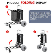 View Foldable Beach Cart with Adjustable Handle and 12" Balloon Wheels, Heavy Duty Aluminum 220LBS Capacity image 2
