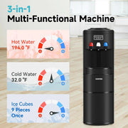 View 3-in-1 Hot & Cold Water Cooler with Built-in Ice Maker – Top Loading for 3-5 Gallon Bottles, Child Safety Lock, Black image 2
