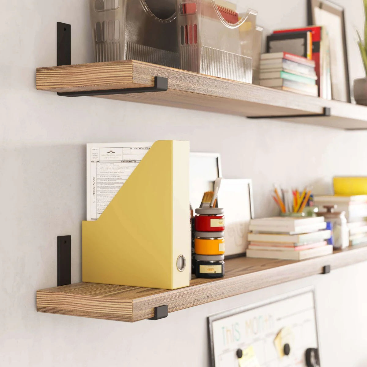 72 Inch Floating Wood Wall Shelves, Set of 2 Burnt Wood Display and Storage Shelves for Home Decor
