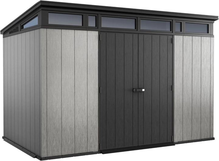 11 x 7-Ft. Resin Outdoor Storage Shed for Patio Furniture, Garden Tools, Bikes and Lawn Mowers