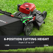 View 21" Steel Deck Gas Lawn Mower, 3-in-1 Push Mower, 144cc 4-Stroke OHV Engine, 6 Height Adjustment, 1.4 Bushel Grass Catcher with Bagging, Mulching & Side Discharge Efficient for Yard Garden image 3