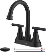 View Bathroom Faucets for Sink 3 Hole, Hurran 4 inch Matte Black Bathroom Sink Faucet with Pop-up Drain image 1