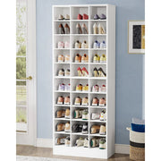 View 10-Tier Tall Shoe Cabinet, 30-Pair White Wood Shoe Storage Rack for Entryway and Closet image 2