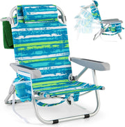 View COSTWAY Silla Plegable de Playa, Tumbona con 5 Posiciones, Portavasos, Bolsillos de Almacenamiento, Correas de Hombro, Soporte para Toallas, Almohada, image 1